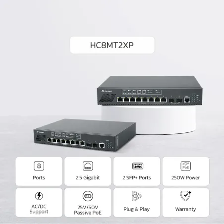[NEW] NextWav Lite 2.5G PoE Series – 8 Ports 2.5G & 2 SFP+ 10G Ports & 250W PoE Power HC8MT2XP UP Series