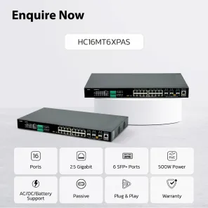 NEW ! NextWav Passive 2.5G PoE Series - 16 ports 2.5G & 6 SFP+ 10G Ports & 500W PoE Power HC16MT6XPAS UP Series