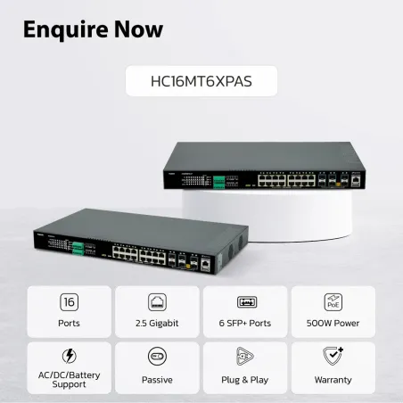 NEW ! NextWav Passive 2.5G PoE Series - 16 ports 2.5G & 6 SFP+ 10G Ports & 500W PoE Power HC16MT6XPAS UP Series