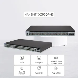 NEW ! NexArena Plus 2.5G Multi-rate Series — 48 ports 2.5G RJ45 & 4 ports 25G SFP28 & 2 ports 40G QSFP+ HA48MT4XZP2QP-EI Series