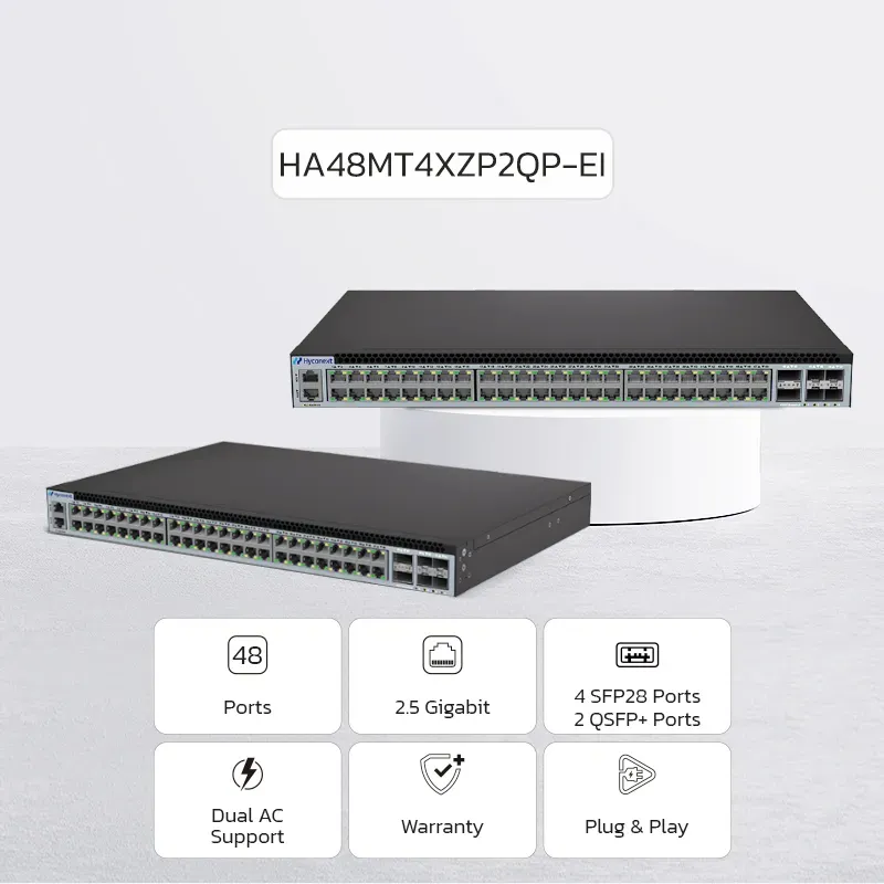 NEW ! NexArena Plus 2.5G Multi-rate Series — 48 ports 2.5G RJ45 & 4 ports 25G SFP28 & 2 ports 40G QSFP+ HA48MT4XZP2QP-EI Series