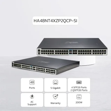 NEW ! NexArena Ultra 5G Multi-rate Series — 48 ports 5G RJ45 & 4 ports 10G SFP28 & 2 ports 100G QSFP28 HJ48NT4XZP2QCP Series
