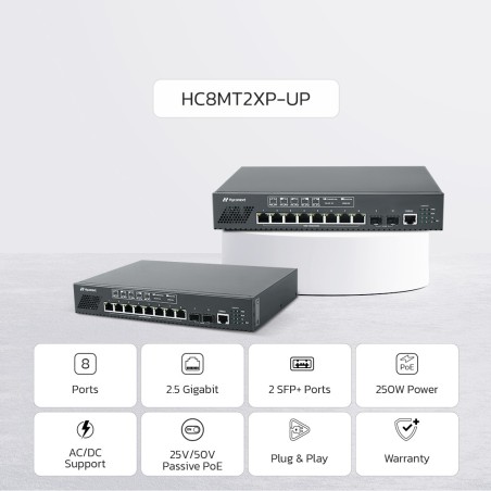 NextWav Lite HC8MT2XP UP Series – 8-Port 2.5G Managed PoE Switch with 2 SFP+ 10G Ports | 250W Passive PoE Power | Ideal for WISP